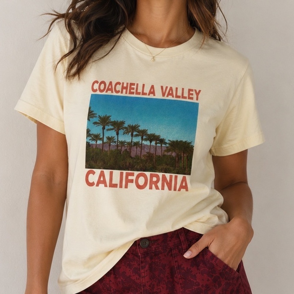 Rebellious One Coachella Valley California Graphic Tee Cream Boxy Crop Medium